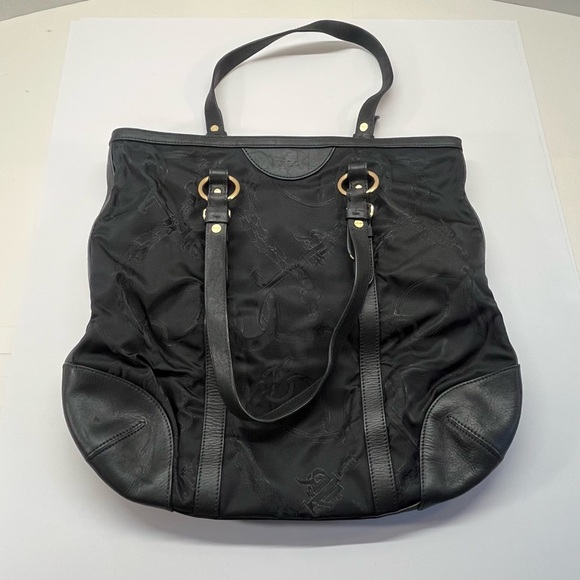 LAUREN Ralph Lauren | Nylon/ Leather Equestrian Wellington Bag Purse Tote Black - Picture 2 of 6